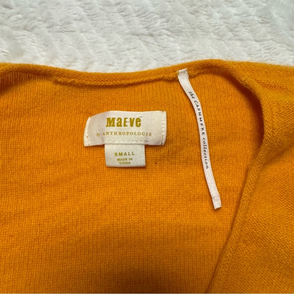 maeve by anthropologie distressed 100% cashmere mustard yellow sweater - Picture 2 of 4